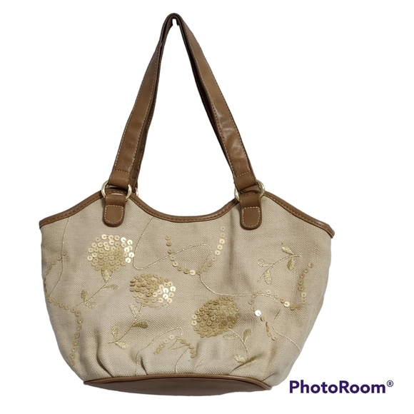 VINTAGE Linen Sequin Shoulder Bag - Picture 1 of 13
